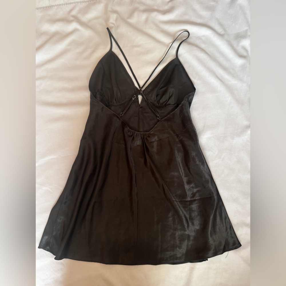 Linea Donatella Black Satin Slip Dress w/ Bow – Size M (Read Description) - Picture 4 of 5